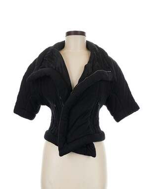 Rick Owens Quilted Cropped Short Sleeve Asymmetric Zip Jacket Black Size 6